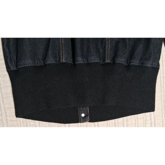 Y2k Denim Cropped Jacket Gold Stitching Ribbed Trim Short Sleeve Moto - Picture 11 of 17